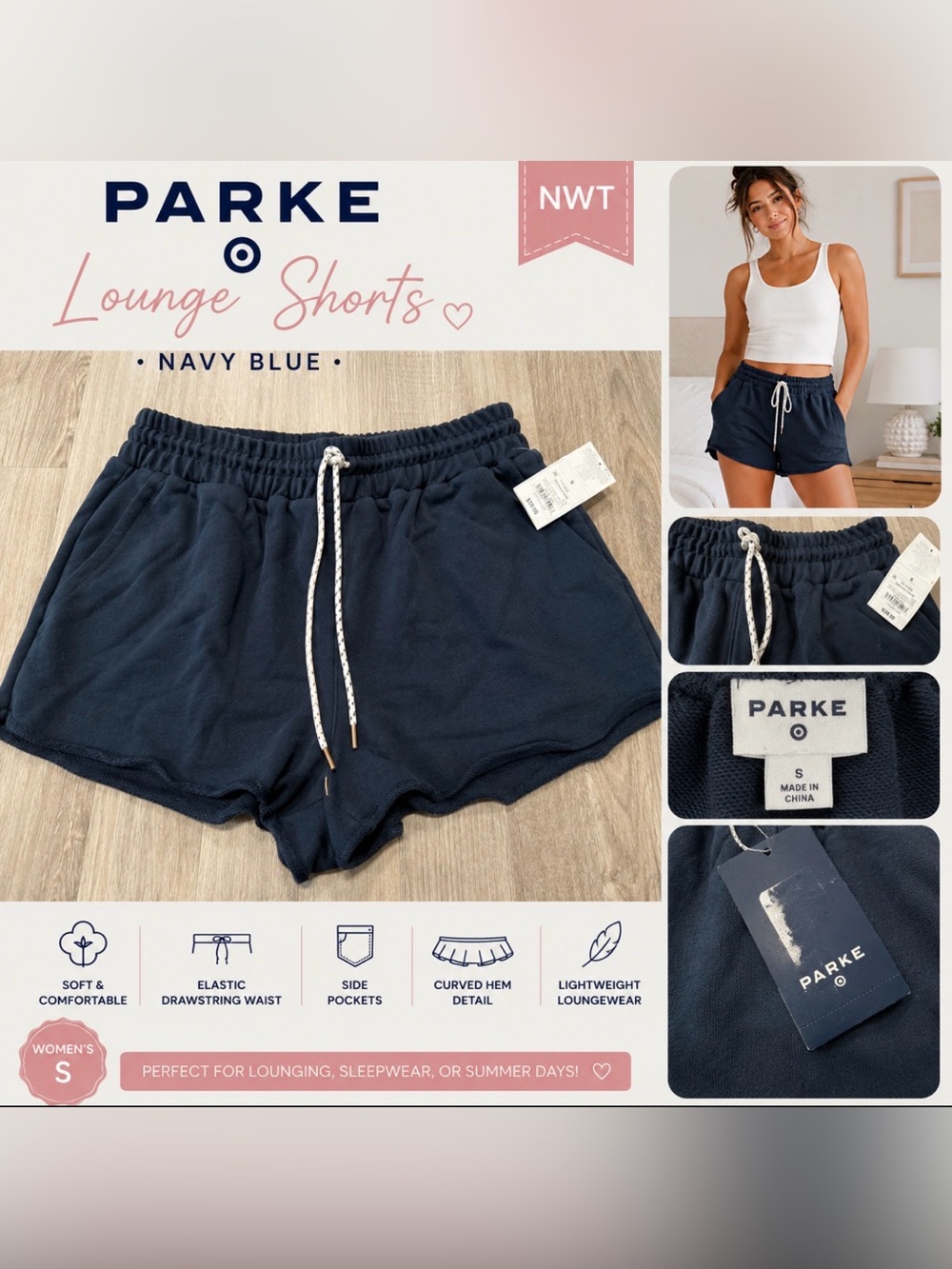 PARKE x Target Navy Blue Lounge Shorts NWT Women’s Small French Terry